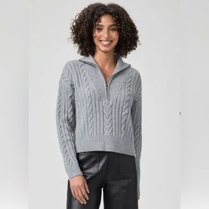 Paige Maylene Cable Knit Half Zip Sweater in Heather Grey